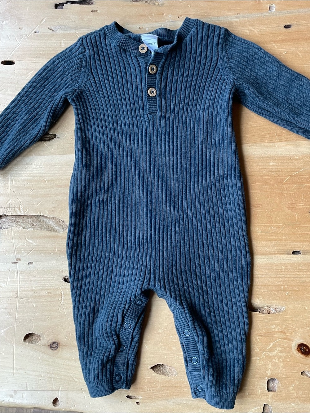 Carter's Dark Gray Ribbed Henley Footie